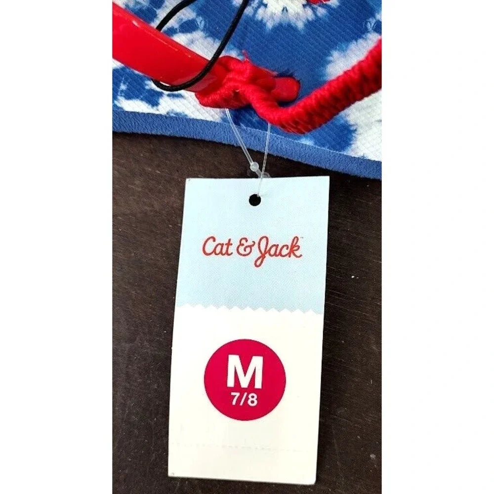 Cat and Jack Kids Toddler Sandals‎ Flip Flops Blue Tie Dye Red Strap Size M 7/8